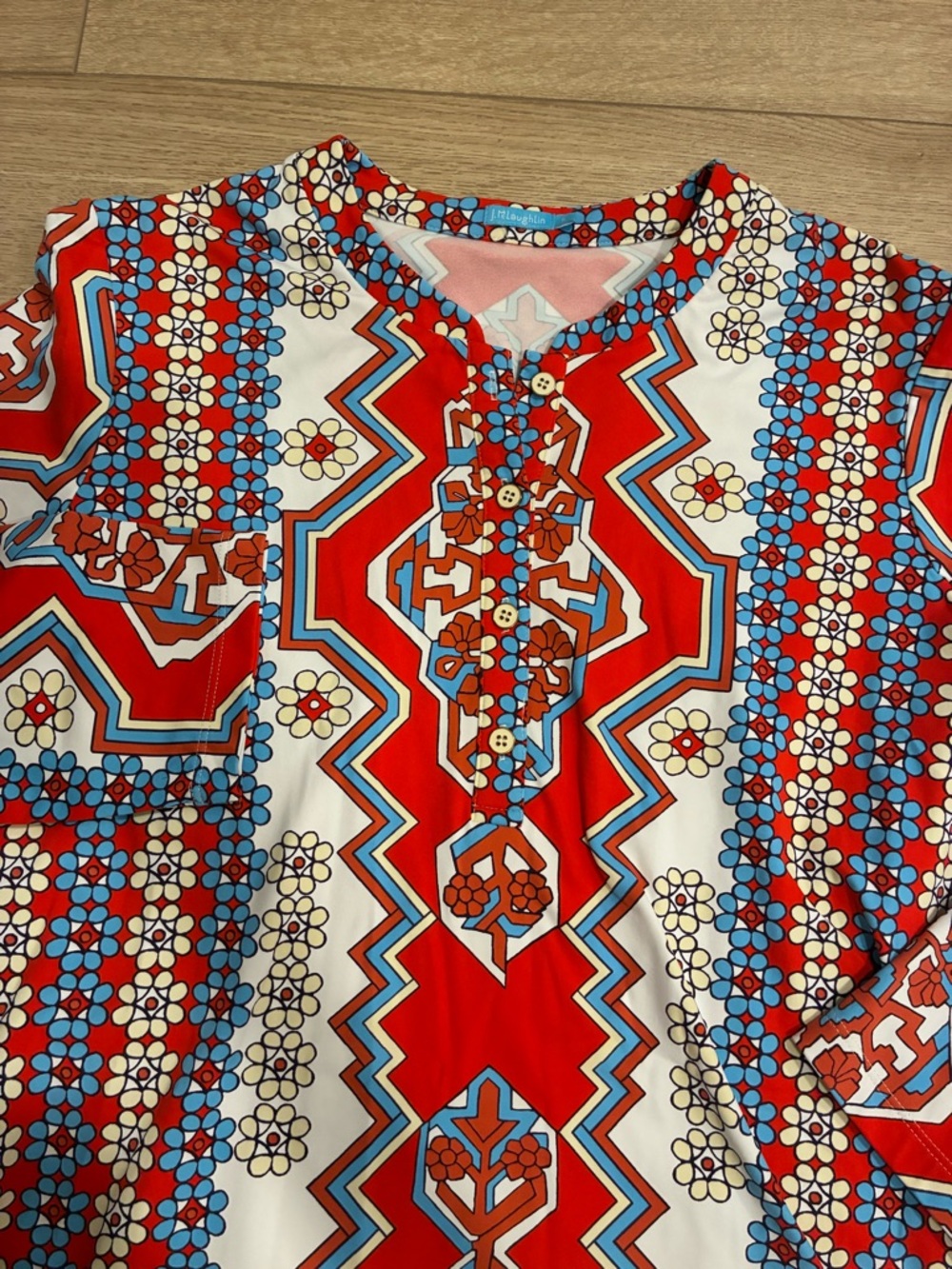 J. McLaughlin Women’s Henley Catalina Cloth 3/4 Sleeve Tunic Red Blue Size L